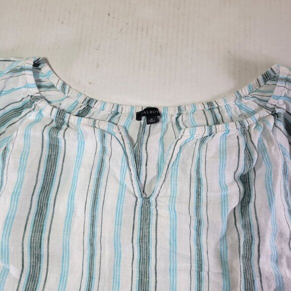 Talbots Women White & Blue Striped Casual Linen Short Puff Sleeve Blouse Size M - Picture 8 of 8